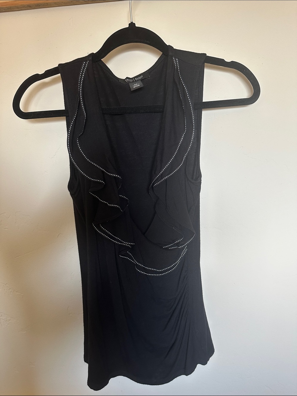 White House Black Market Black Sleeveless Ruffle Tank